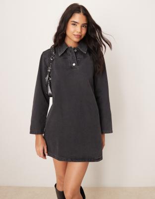 denim shirt dress in washed black