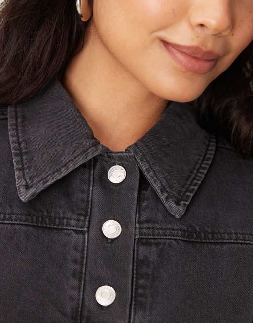 ASOS DESIGN denim shirt dress in washed black | ASOS