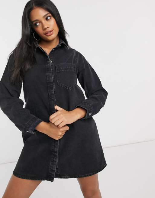 ASOS DESIGN Denim shirt dress in washed black