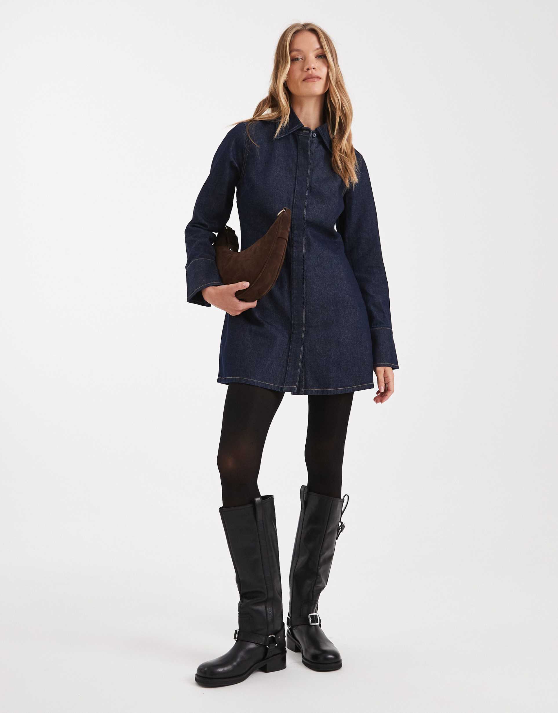 asos design denim shirt dress with cinch back detail in rinse