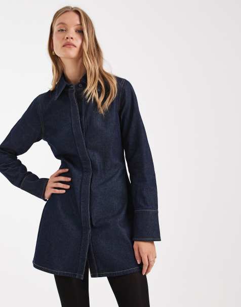ASOS DESIGN denim shirt dress with cinch back detail in rinse