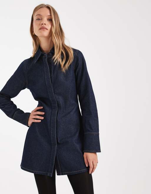 ASOS DESIGN denim shirt dress with cinch back detail in rinse, 2 of 4