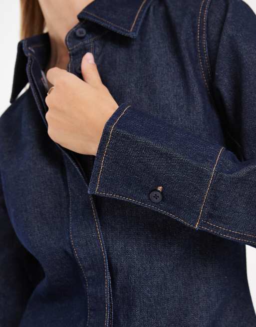ASOS DESIGN denim shirt dress with cinch back detail in rinse, 4 of 4