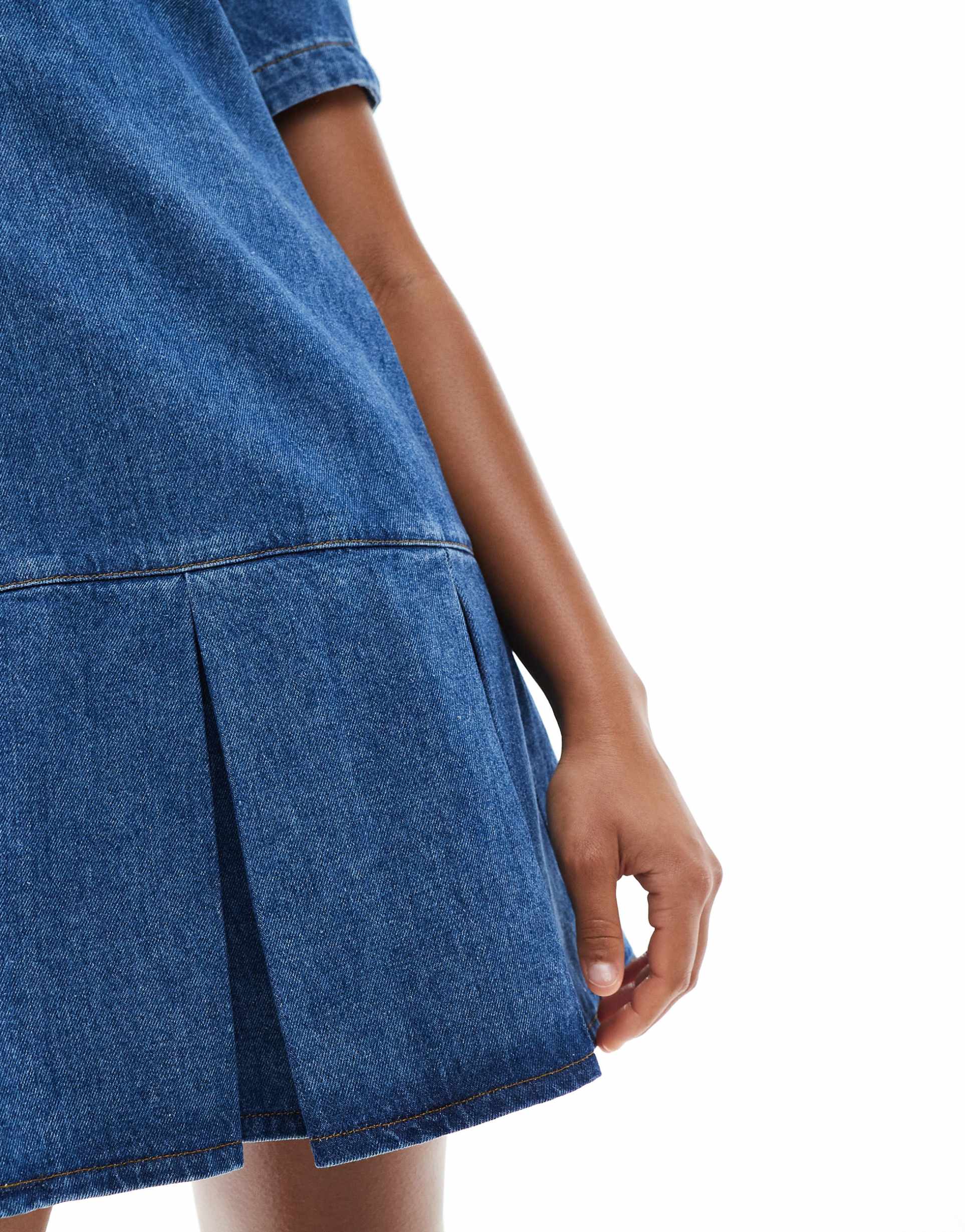 asos design denim shirt dress with dropped waist pleated panel