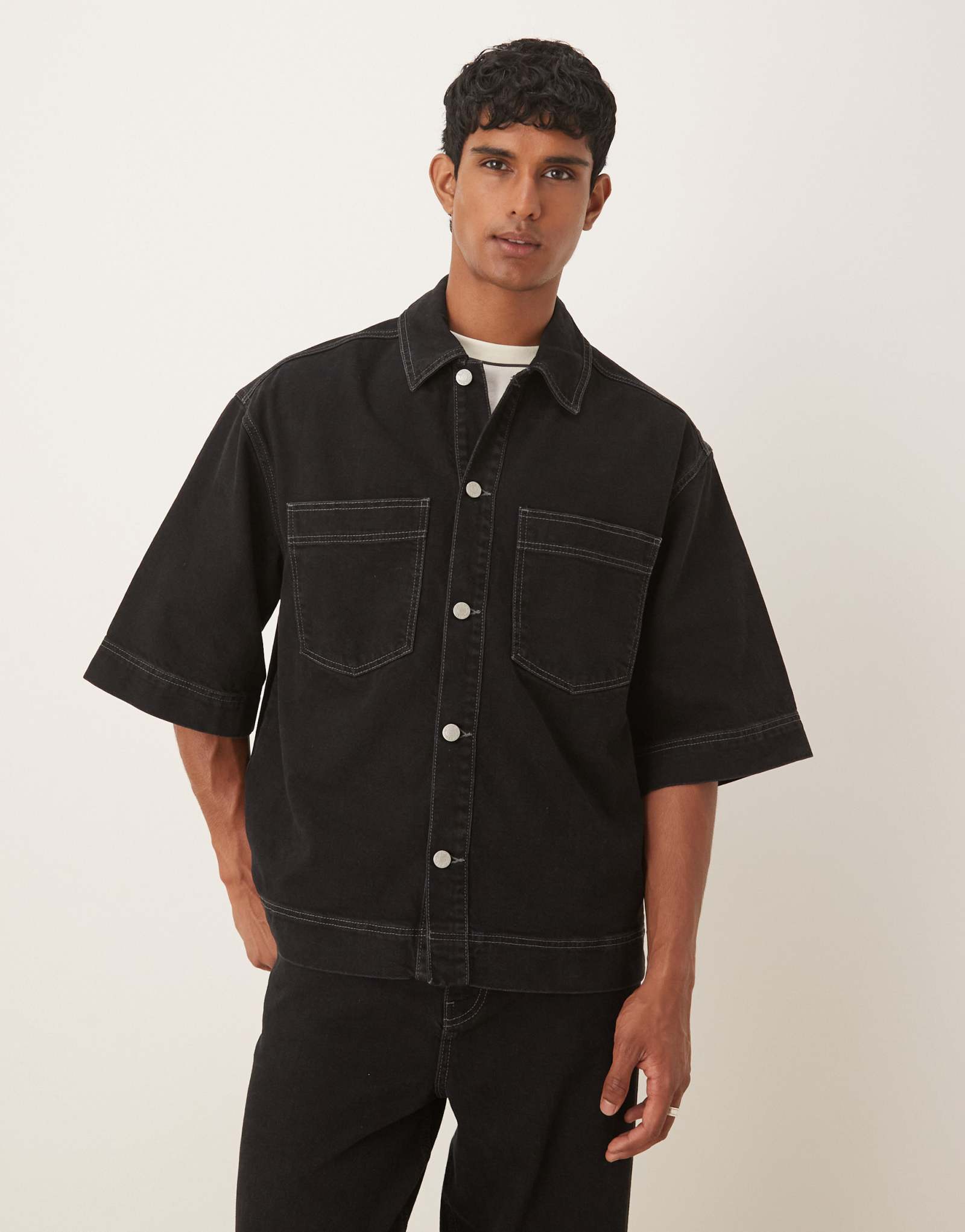 ДИЗАЙНЕРСКАЯ джинсовая рубашка ASOS черного цвета - часть комплекта