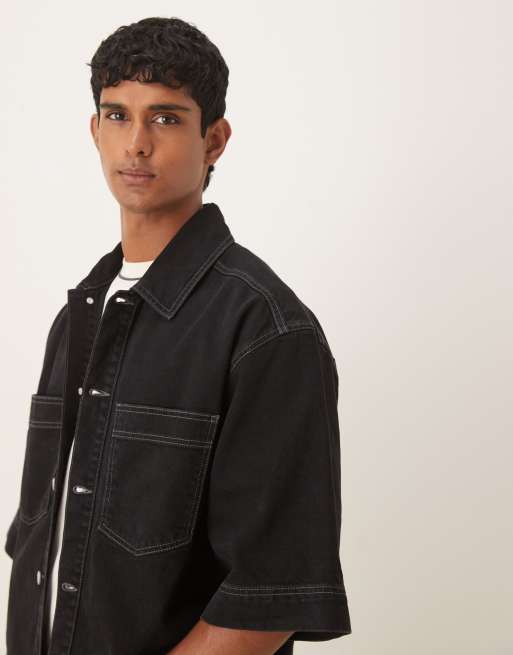 ASOS DESIGN denim shirt in black - part of a set, 4 of 5