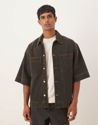 denim shirt in brown wash - part of a set