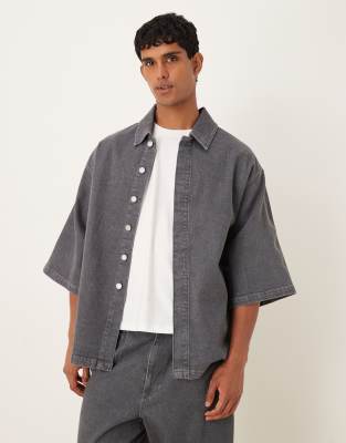 Asos Design Denim Shirt In Gray
