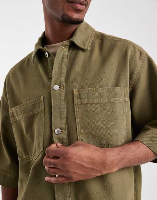 ASOS DESIGN denim shirt in khaki green - part of a set, 5 of 5