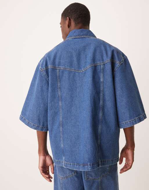 ASOS DESIGN denim shirt in mid wash blue (part of a set)