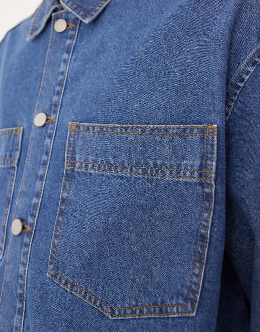 ASOS DESIGN denim shirt in mid wash blue (part of a set)