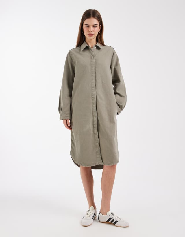 ASOS DESIGN denim shirt midi dress in khaki