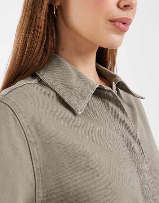 ASOS DESIGN denim shirt midi dress in khaki, 3 of 4