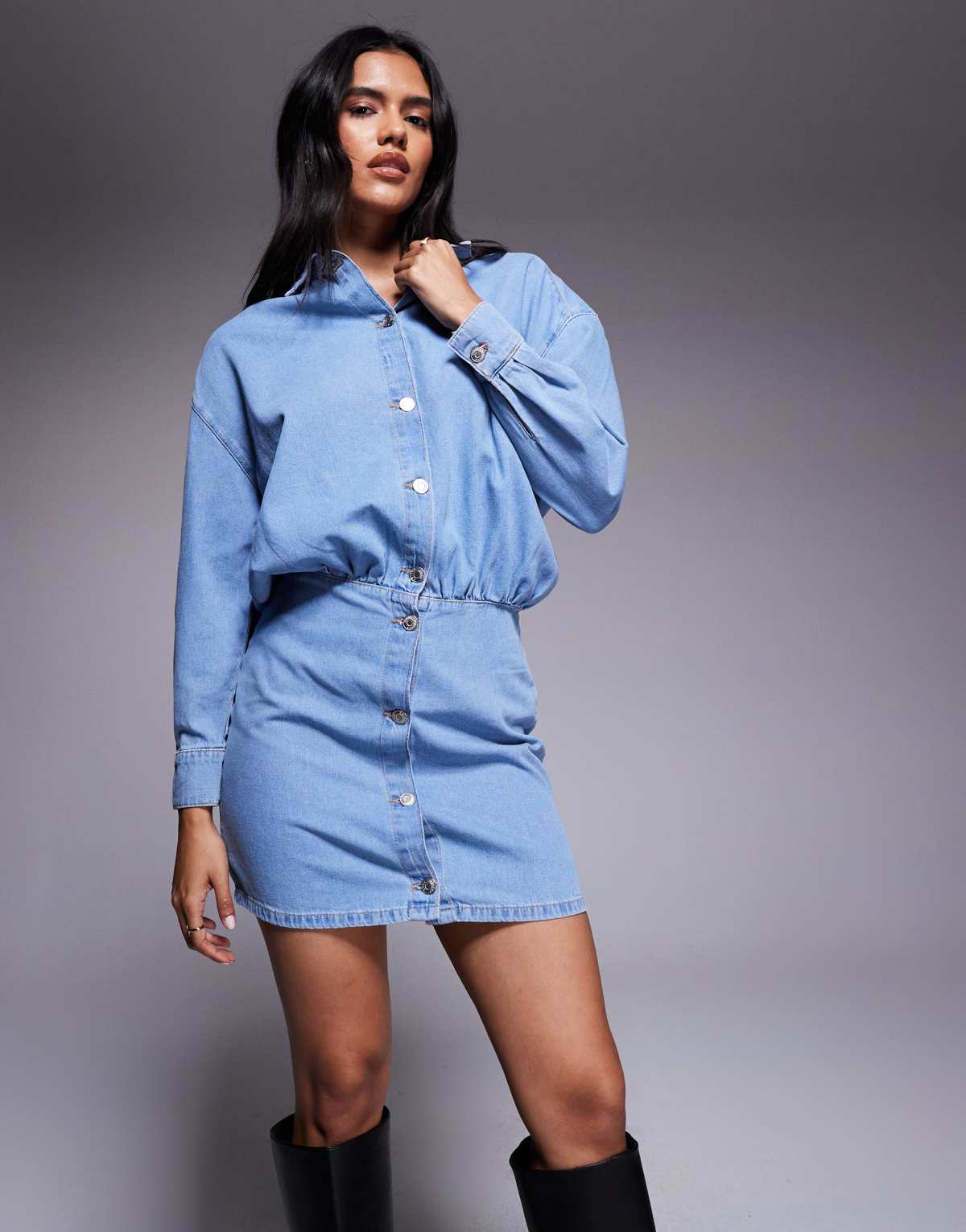 ASOS DESIGN denim shirt mini dress in pale bleach