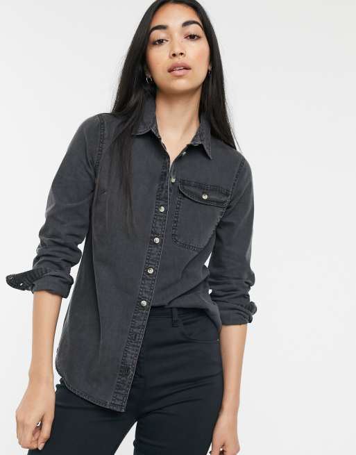 Black denim shirt womens sale