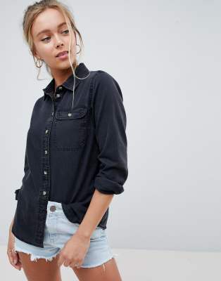 washed black denim shirt