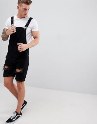 mens overalls shorts black