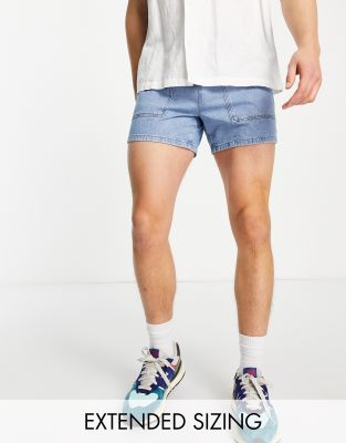 ASOS DESIGN - Denim short in lichtblauw met wassing en elastische taille