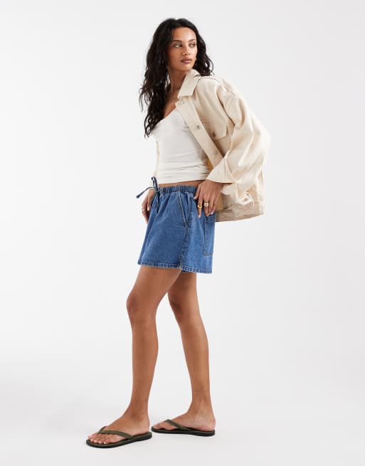 ASOS DESIGN - Denim short met elastische taille in middenblauw, 3 van 5