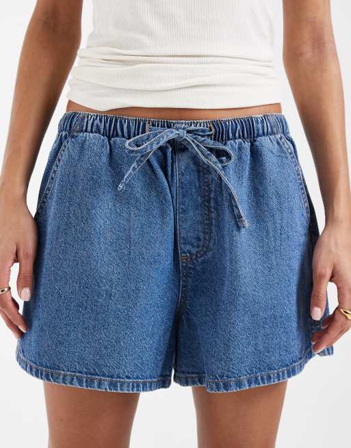 ASOS DESIGN - Denim short met elastische taille in middenblauw, 5 van 5