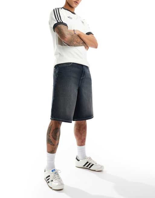 ASOS DESIGN - Denim short met lange pasvorm in vintage dark-wash blauw