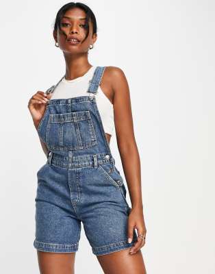 Womens blue clearance jean short overalls