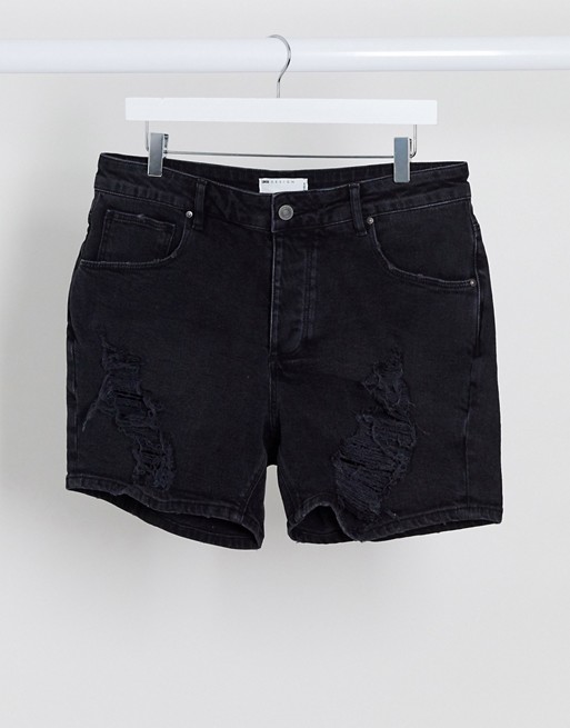 ASOS DESIGN denim short shorts in washed black with rips