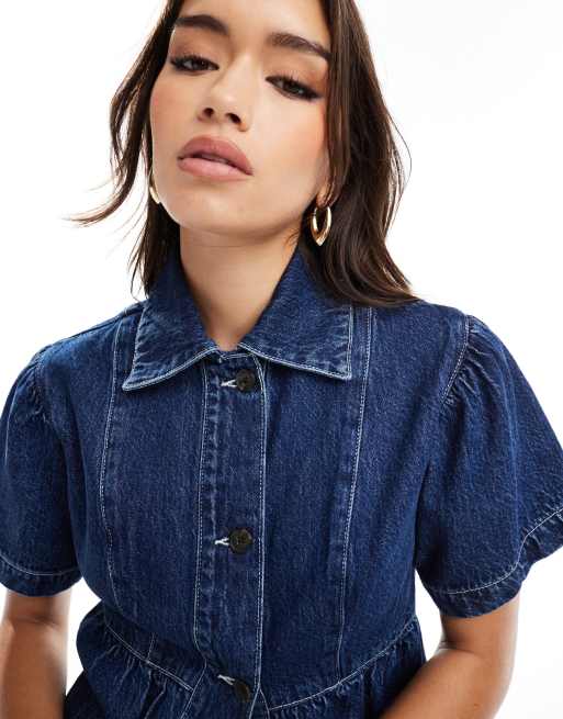 Asos Design Denim Puff Sleeve Denim Jacket Asos Blue Denim Puff