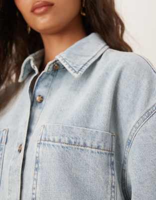 Asos Design Denim Short Sleeve Mini Shirt Dress