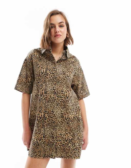 Asos leopard print shirt dress on sale