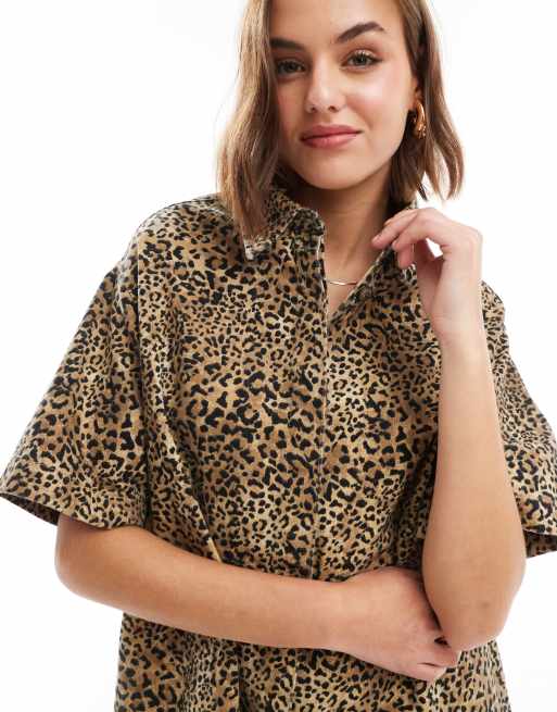 Asos leopard print shirt dress online