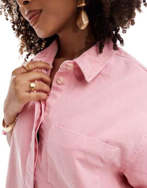 pink denim dress asos ASOS DESIGN denim cami mini dress in pink