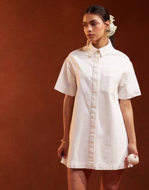 FhyzicsShops DESIGN denim short sleeve shirt dress in white