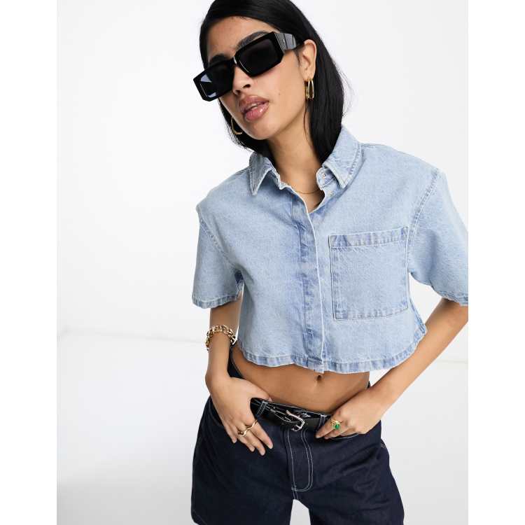 Denim short hot sale sleeve top