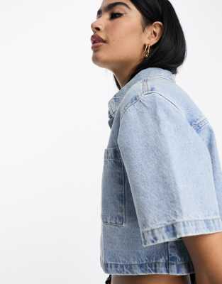 ASOS DESIGN denim short sleeve shirt in bleach | ASOS