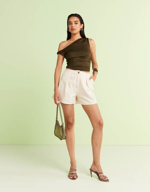 ASOS DESIGN denim short with cinch back in ecru - part of a set