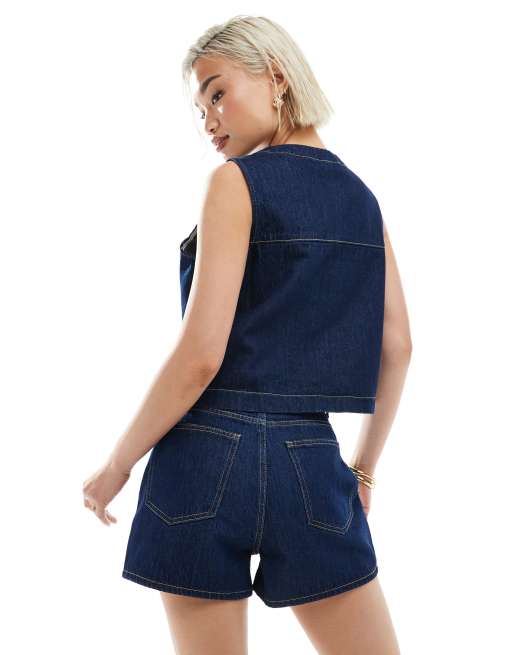 ASOS DESIGN denim short with patch pocket flaps co-ord in mid blue, 2 of 5