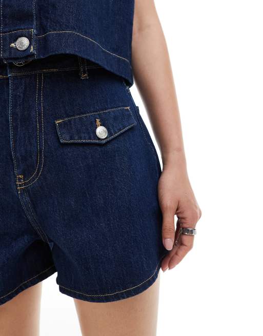 ASOS DESIGN denim short with patch pocket flaps co-ord in mid blue, 3 of 5