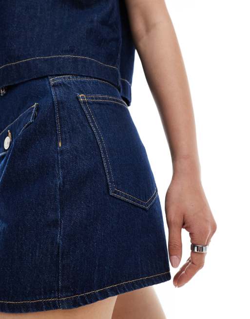 ASOS DESIGN denim short with patch pocket flaps co-ord in mid blue, 4 of 5