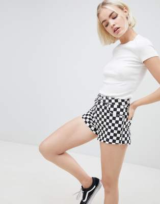 checkered jean shorts