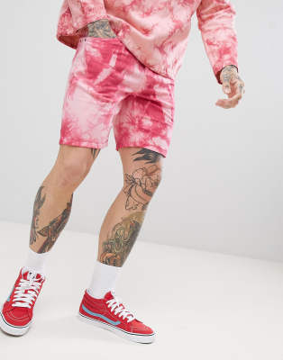 ASOS DESIGN Denim Shorts In Skinny Pink Tie- Dye