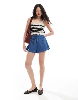 Asos Design Denim Shorts With Paperbag Waist