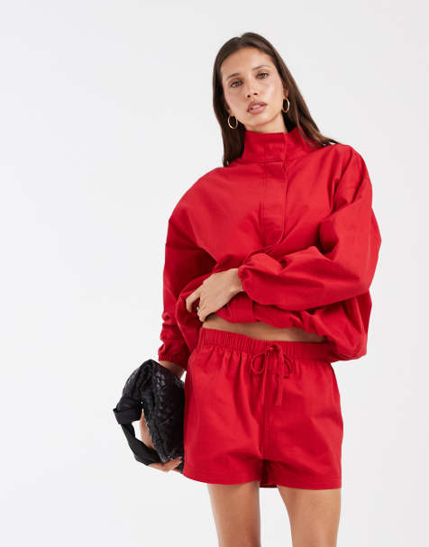 ASOS DESIGN Denim-Shorts zum Hineinschlüpfen in Rot, Kombiteil - view 1