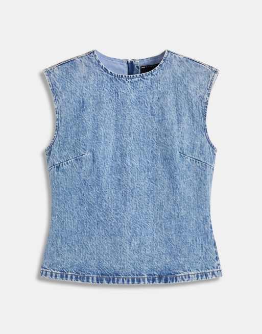 ASOS DESIGN denim shoulder pad sleeveless co-ord in light mid blue, 5 of 8
