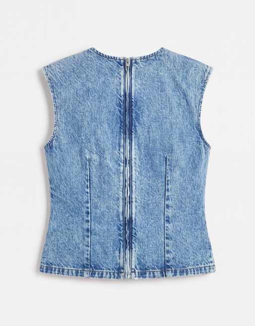 ASOS DESIGN denim shoulder pad sleeveless co-ord in light mid blue, 6 of 8