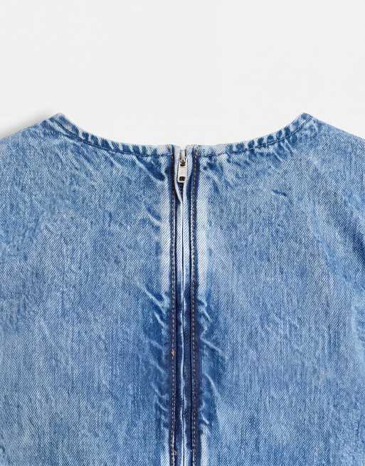 ASOS DESIGN denim shoulder pad sleeveless co-ord in light mid blue, 7 of 8