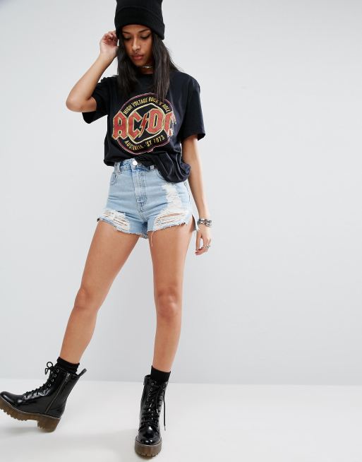 ASOS DESIGN denim side split short in lightwash blue with extreme rips