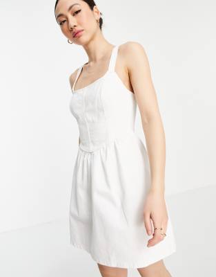 ASOS DESIGN denim skater dress in white | ASOS