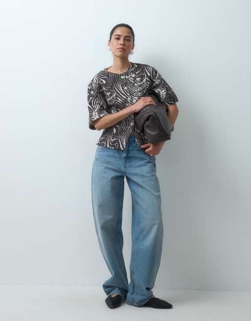 ASOS DESIGN denim skjorte med indsnøring i zebra-print som del af sæt, 2 af 4