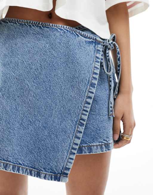 ASOS DESIGN denim skort in midwash blue, 5 of 5